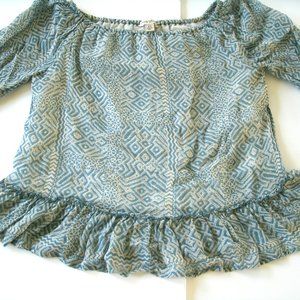 Lucky Brand Blouse Maze Off Shoulder Top Blue Peasant Boho Size XS